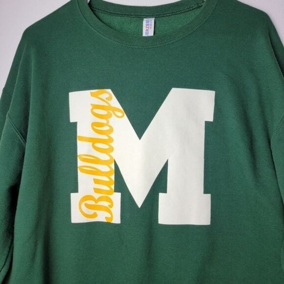 Green Varsity Letter M Bulldogs Jerzees Nublend Crewneck Sweatshirt Size Medium - Picture 2 of 6